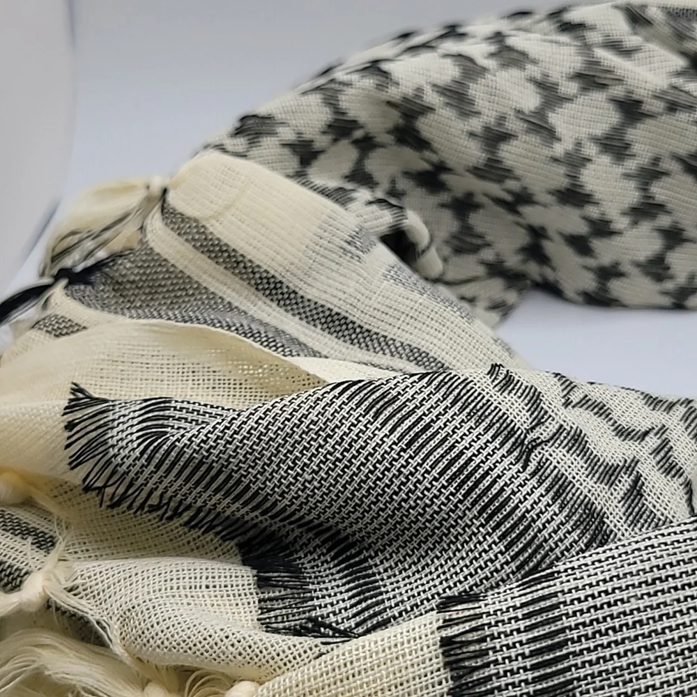 Geometric Fringe Stripes Cream Gray Scarf